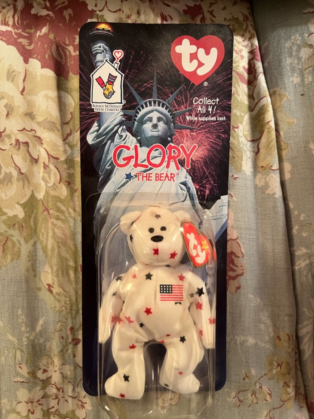 Ty Glory the Bear Plush - White with Red & Blue Stars